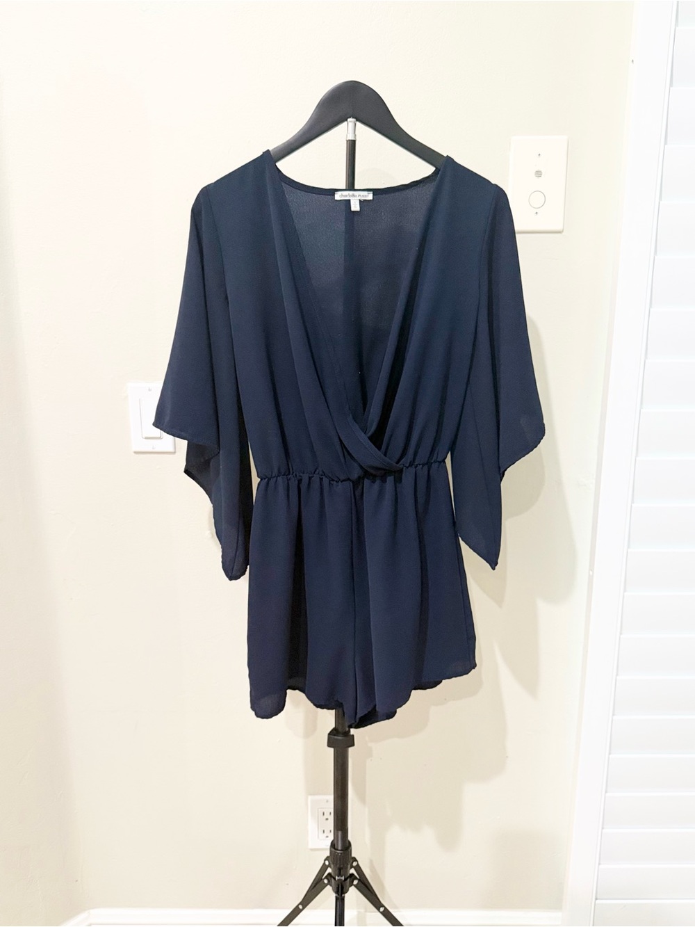 Vintage Y2K Charlotte Russe Navy Bell Sleeve Romper Made in USA 🇺🇸